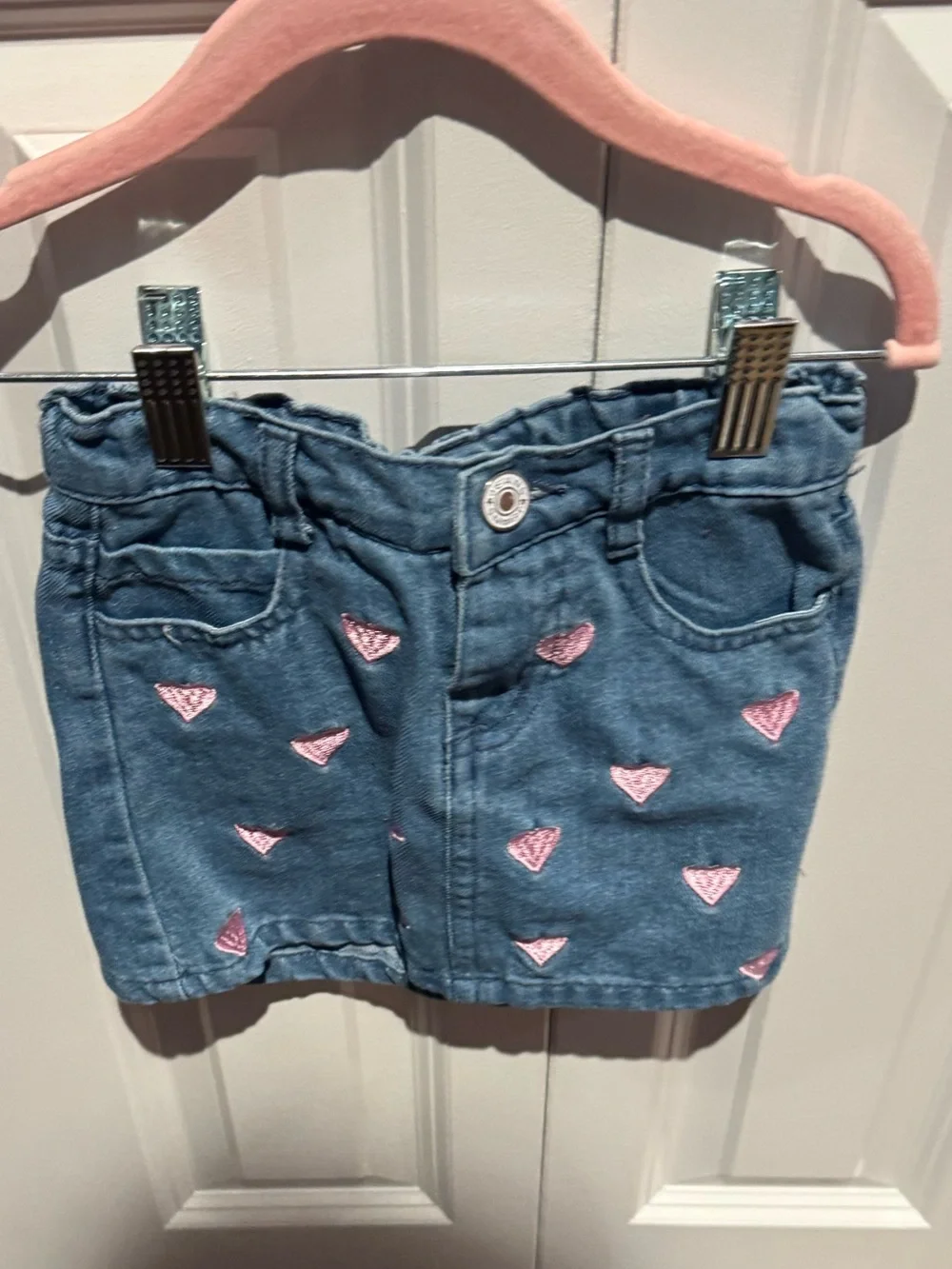 Mia Belle Girls Toddler Valentine Heart Wrap Skirt Skort Denim Sweater Pink 3T